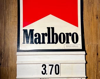 RARE Vintage Marlboro Cigarette Retail Advertising Price Sign w/ Flip Numbers-Double Sided Plastic (24”x18”)-Tobacco Gas Station Display