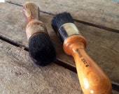 Brown & Tan Pair of Men's Antique Barber Shop Shaving Brushes Morck Pure Bristle and Osborn Wood and Metal Vintage Bathroom Accessories