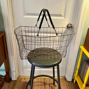 Industrial Metal Wire Market Basket w/ 2 Hinged Handles, Primitive Storage Bin & Organizer, French Farmhouse Flower Planter 20”x15”x10”