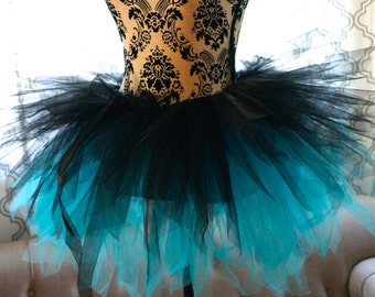 Handmade Adult Tulle Tutu - Black and Turquoise