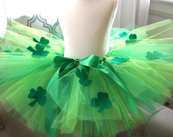 Handmade St Patrick's Day Tutu - Green Tulle, Shamrocks