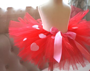 Pink Heart Tutu Skirt Girls | Valentines Day Outfit | Red Heart Tutu | Birthday Tutu | Toddler Cake Smash Photo Outfit