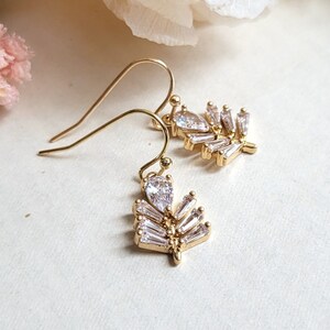 CZ drop earrings, Small dangle cubic zirconia, Dainty Bridesmaid earrings, Bridal CZ drop gold earrings, Gold and CZ everyday earrings gift