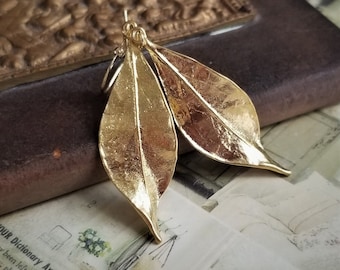 Pendientes de hoja de oro, Pendientes de hoja, Pendientes colgantes, Pendientes de hoja de oro, Pendientes de regalo, Pendientes de diario, Pendientes minimalistas