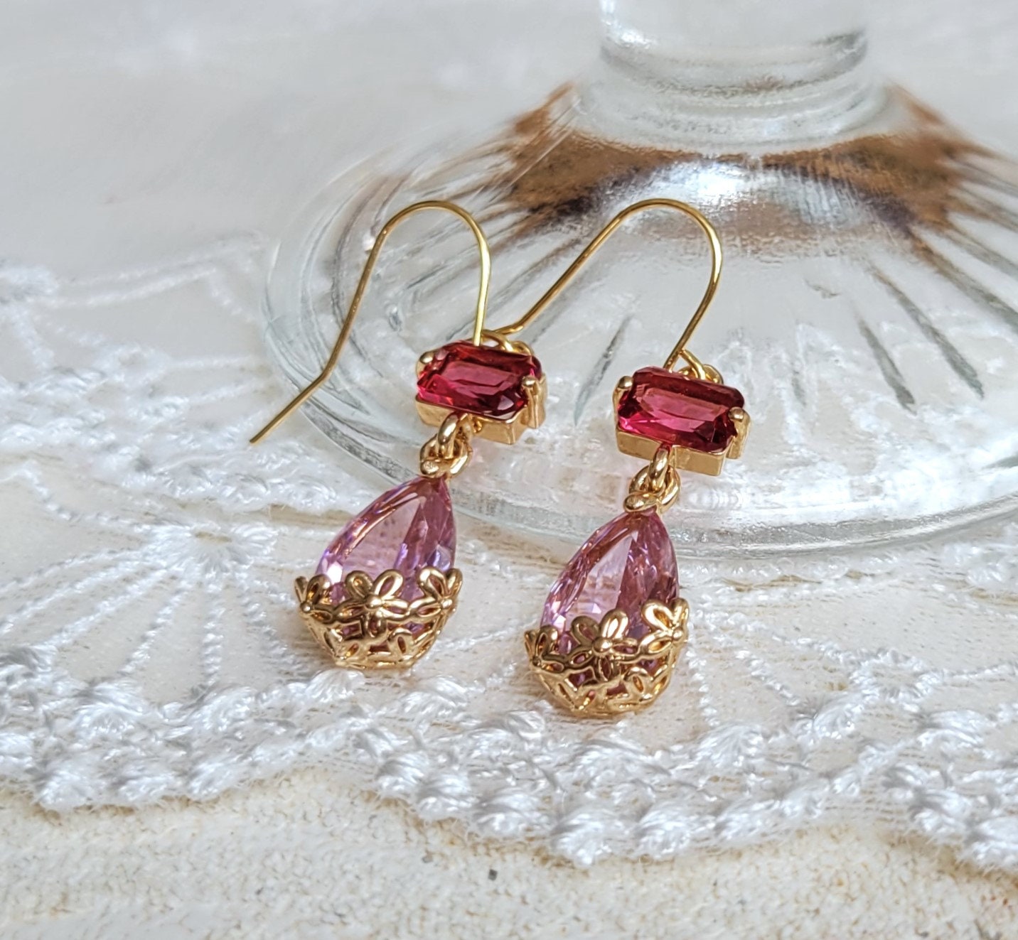 Pink and gold earrings discount