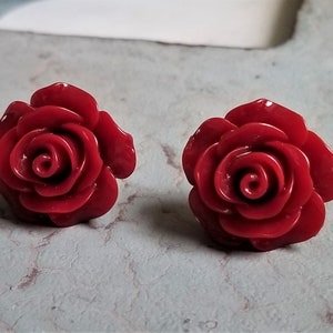 Red rose earrings, Flower stud earrings, S925 earrings, Sterling silver post earring, Sterling Silver Back, Christmas earrings image 6