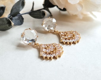 Cubic zirconia earrings Art Deco crystal earrings Bridal earrings Clear crystal dangling earrings Gift for her Crystal drop S925 post