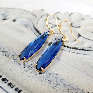 Blue drop earrings, Long teardrop earrings, Crystal dangling earrings, Bridal earrings, Blue earrings, Long crystal earrings, Something blue image 10