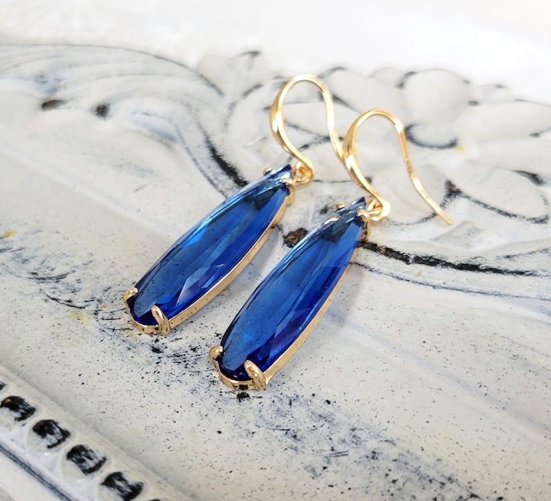 Blue drop earrings, Long teardrop earrings, Crystal dangling earrings, Bridal earrings, Blue earrings, Long crystal earrings, Something blue image 10