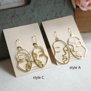 Face Earrings, Hollow Earrings, Picasso Face Earrings, Abstract earrings, Gold face earrings, Silver face earrings, Minimal earrings