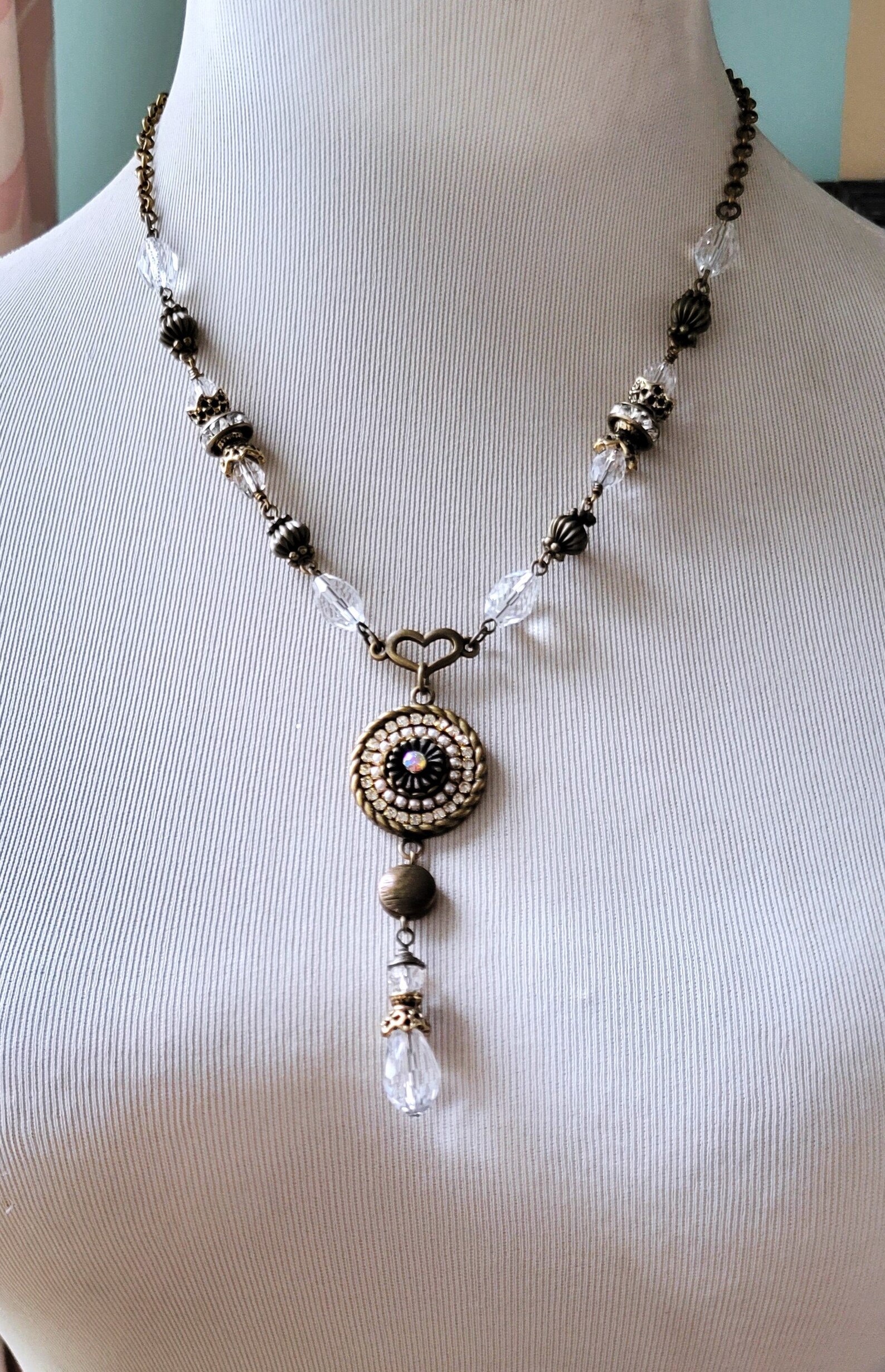 Art Deco Crystal Necklace Long Crystal Necklace Rhinestones Etsy