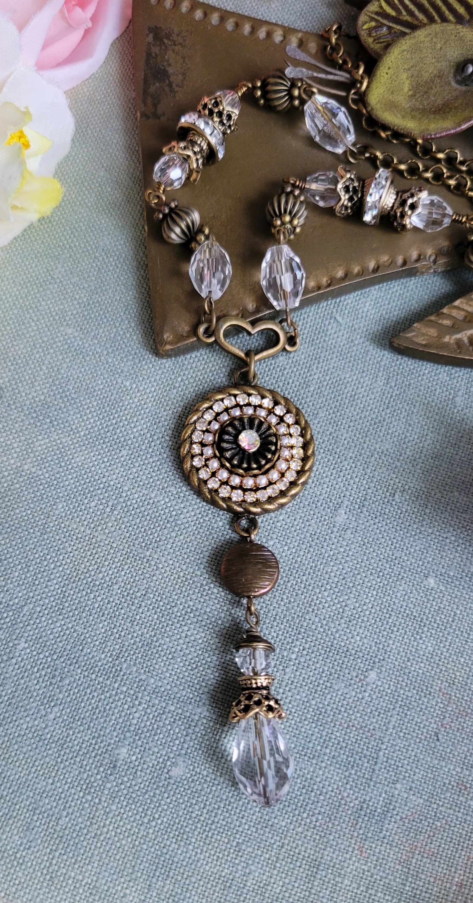 Art Deco Crystal Necklace Long Crystal Necklace Rhinestones Etsy