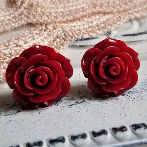 Red rose earrings, Flower stud earrings, S925 earrings, Sterling silver post earring, Sterling Silver Back, Christmas earrings image 4