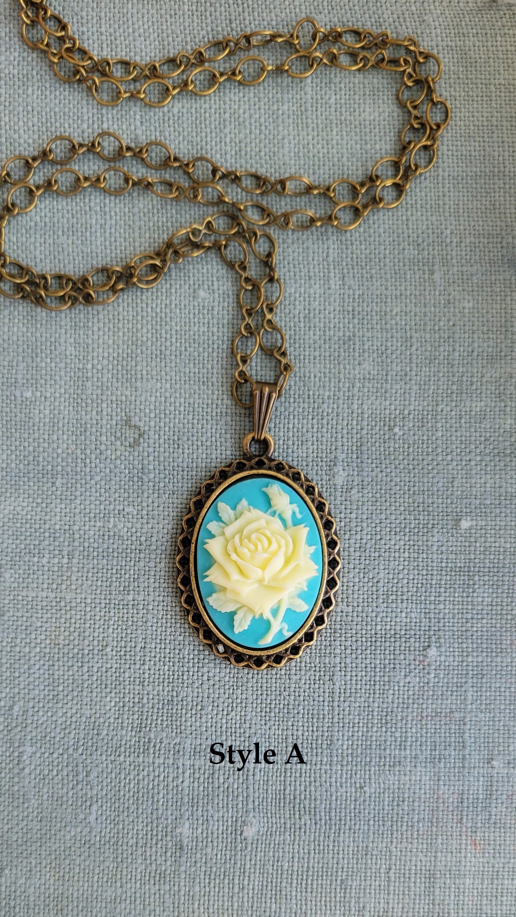 Pendentif En Or Jaune 18 Carats Avec Camée En Turquoise Naturelle - Cozzi Gioielli - Neuf Avec étiquettes - Pour Femme
