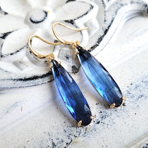 Blue drop earrings, Long teardrop earrings, Crystal dangling earrings, Bridal earrings, Blue earrings, Long crystal earrings, Something blue image 9