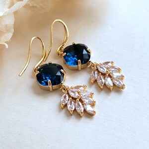 Blue Flower Two Tone CZ Earrings main image 0