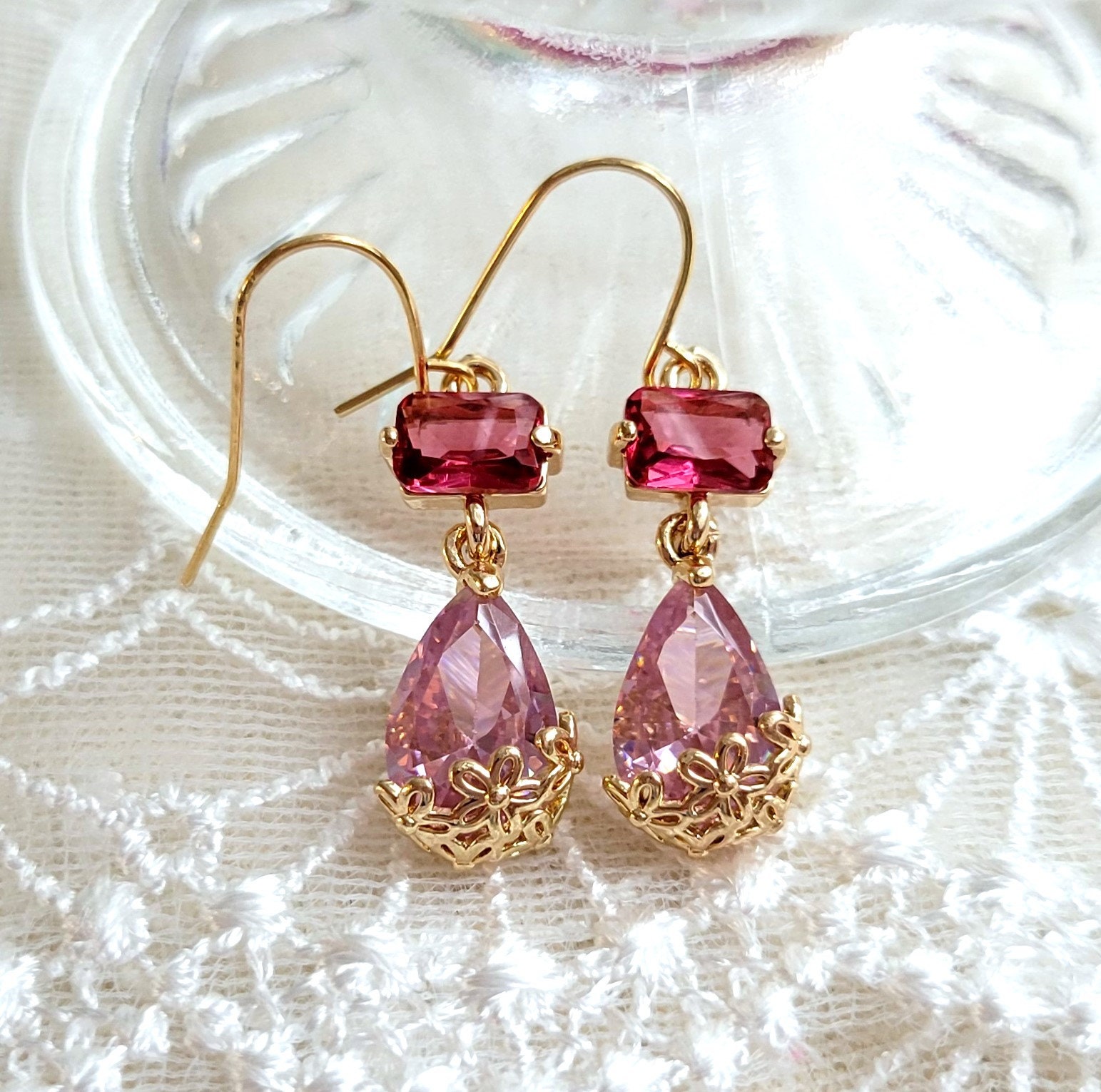Pink Cube Crystal Dangle Earrings Unique for Women Jewelry Gift Box -  HisJewelsCreations™