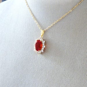 Red Crystal Drop Earrings, Gold Plated CZ Halo, Bridal Jewelry image 9