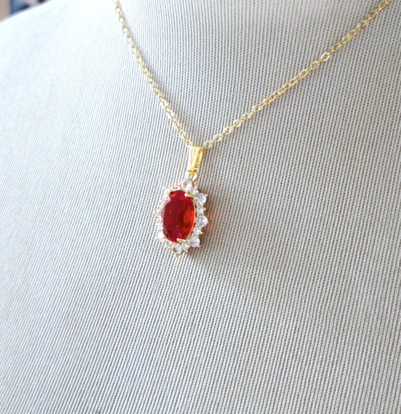 Red Crystal Drop Earrings, Gold Plated CZ Halo, Bridal Jewelry image 9