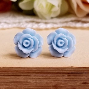 Baby Blue Flower earrings, Soft Blue Flower stud earrings, Earrings gift, S925 earrings, Sterling silver post earring, Sterling Silver Back