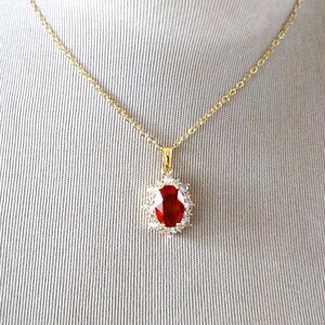 Red Crystal Drop Earrings, Gold Plated CZ Halo, Bridal Jewelry image 5