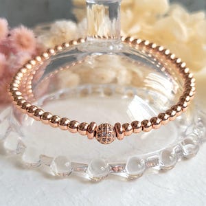 Rose gold bead bracelet Cubic Zirconia bracelet CZ Rose gold bracelet Bridesmaid bracelet gift Rose gold stretch bracelet Stacking bracelet