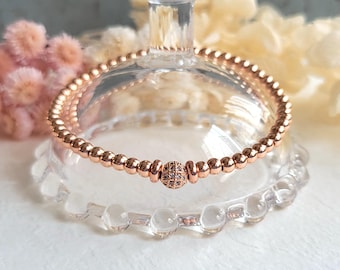 Bracciale con perline in oro rosa e sfera di cristallo CZ