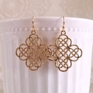 Gold filigree earrings, Filigree Dangling earrings, Filigree Lace earrings, Earrings gift, Bridal earrings, Bridesmaid's Earrings