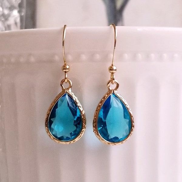 Aquamarine drop earrings, Blue Zircon earrings, Birthstone jewelry, Bridal earrings, Crystal wedding earrings, December birthstone earrings