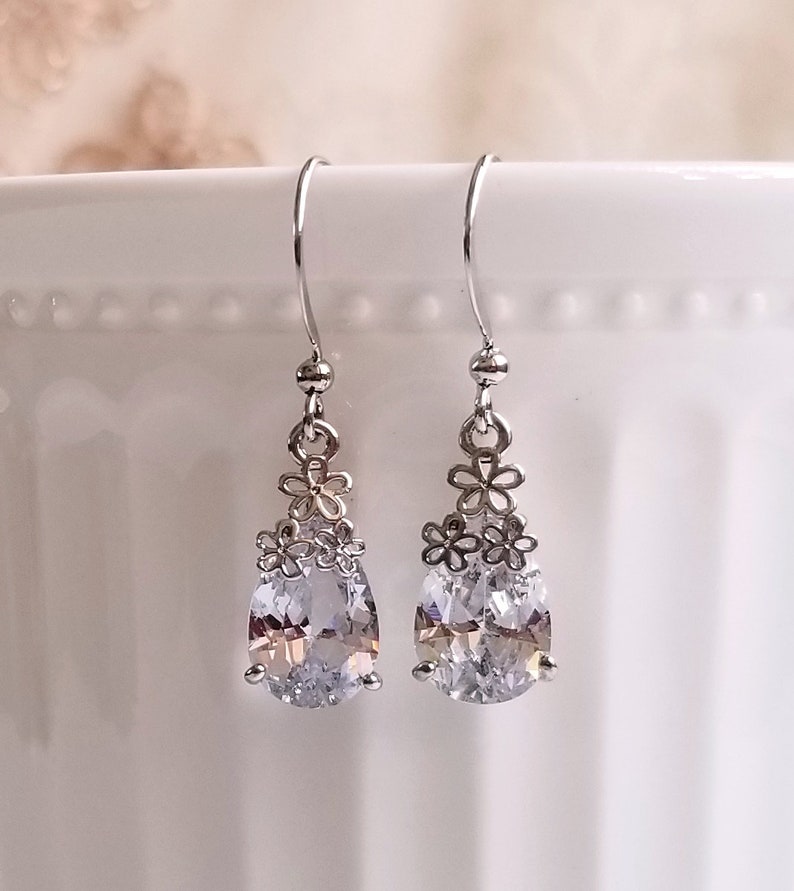 Clear Crystal Dangling Earrings Silver Crystal Drop Earrings Etsy