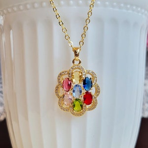 CZ pendant chakra necklace Multi-colored CZ Dainty necklace Layering necklace 18K gold plated necklace Necklace gift Diamond CZ necklace