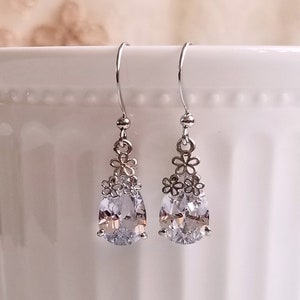 Clear crystal teardrop dangling earrings Silver crystal drop earrings Bridal earrings Simple clear drop earrings Bridesmaid's gift earrings image 9