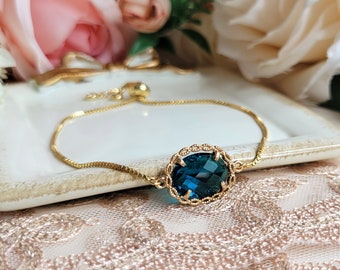 Pulsera de cristal verde azulado: delicada pulsera deslizante de oro, ajustable