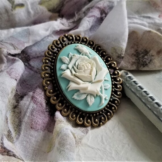 White Rose Cameo Brooch Floral Cameo Brooch Cameo Brooch Rose