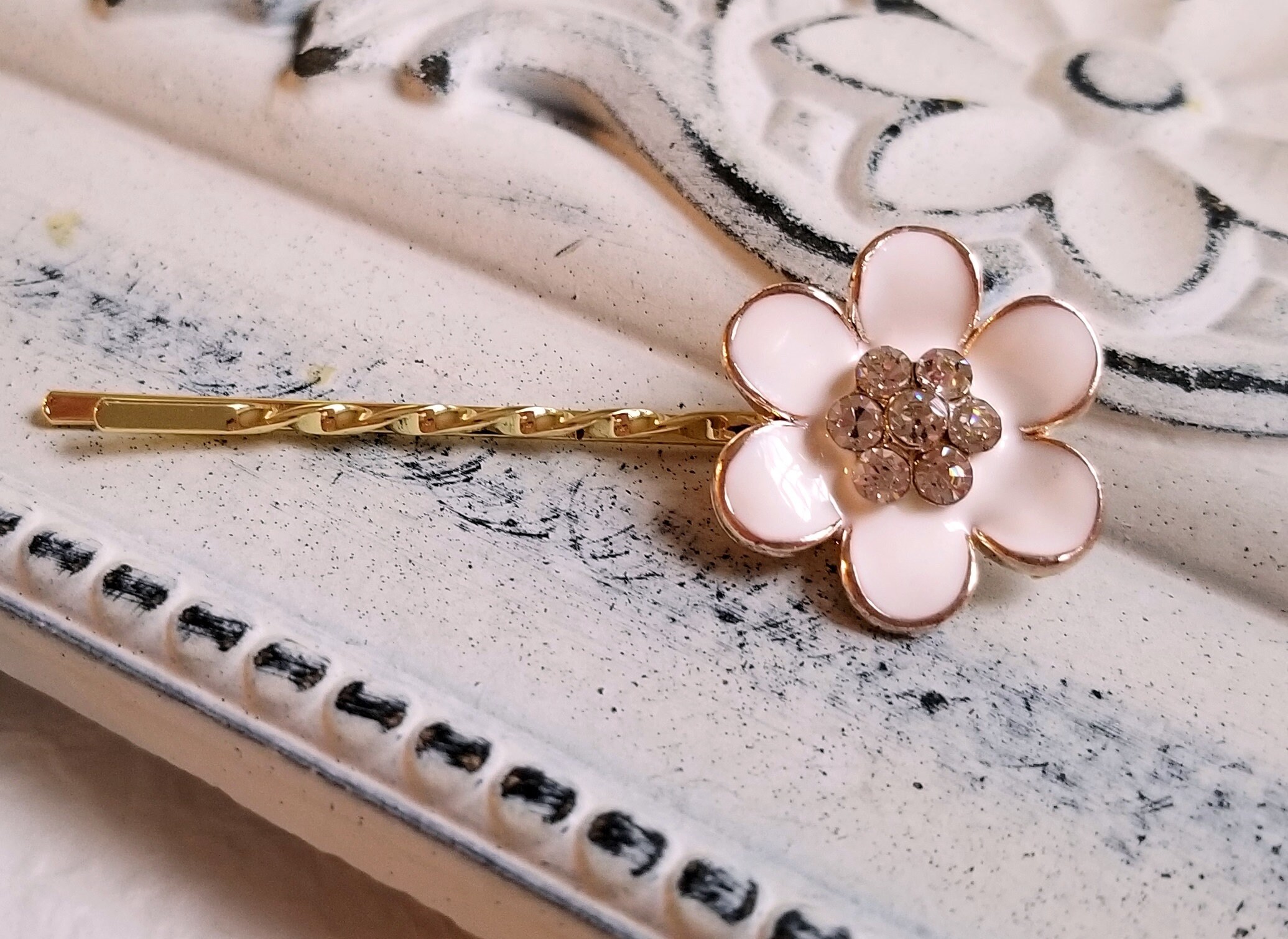 Pearl and Rhinestone Flower Bobby Pin, Bridal Hair Accessory 