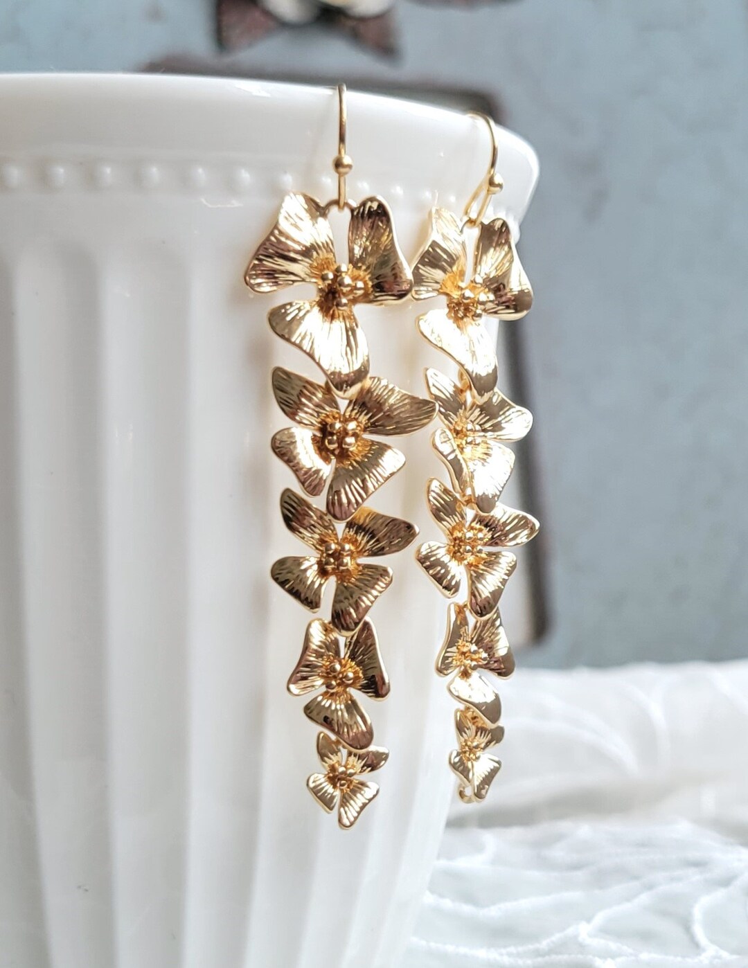 Gold Orchid Cascading Earrings, Boho Bridal Jewelry Etsy — free download