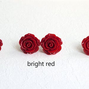 Red rose earrings, Flower stud earrings, S925 earrings, Sterling silver post earring, Sterling Silver Back, Christmas earrings
