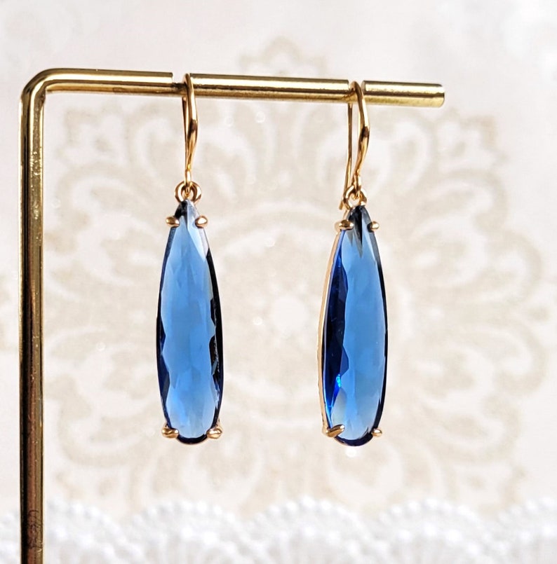 Blue drop earrings, Long teardrop earrings, Crystal dangling earrings, Bridal earrings, Blue earrings, Long crystal earrings, Something blue image 7