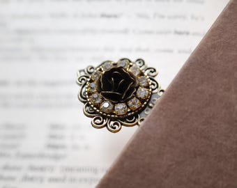 Bronze Flower Metal Clip Bookmark, Rhinestone Antique Inspired Gift
