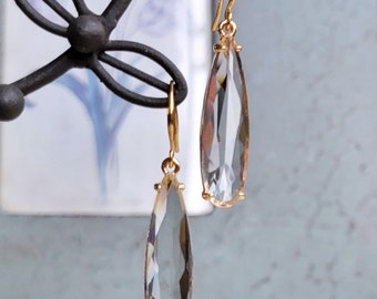 Clear drop earrings Long teardrop earrings Simple teardrop crystal dangling earrings Bridal earrings Golden earrings Clear crystal earrings