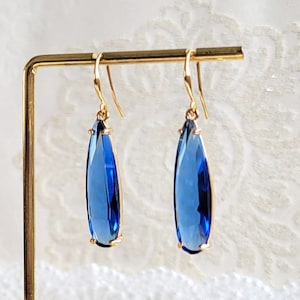 Blue drop earrings, Long teardrop earrings, Crystal dangling earrings, Bridal earrings, Blue earrings, Long crystal earrings, Something blue image 8