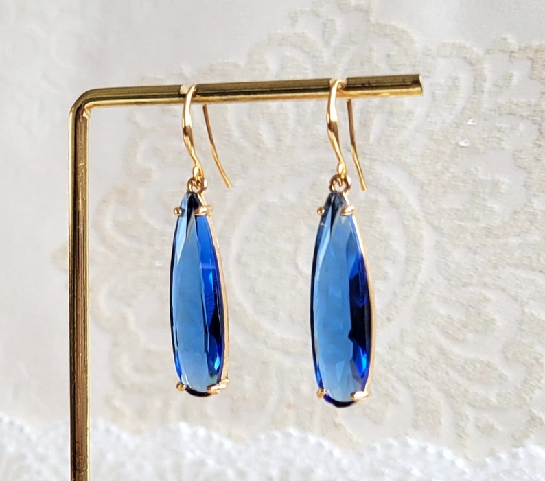 Blue drop earrings, Long teardrop earrings, Crystal dangling earrings, Bridal earrings, Blue earrings, Long crystal earrings, Something blue image 8
