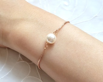 Swarovski pearl bracelet Simple rose gold Swarovski bracelet Dainty bridal pearl bracelet gift CZ bracelet Adjustable bracelet gift for her