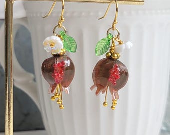 Resin Pomegranate Drop Earrings, Handmade Fruit Jewelry