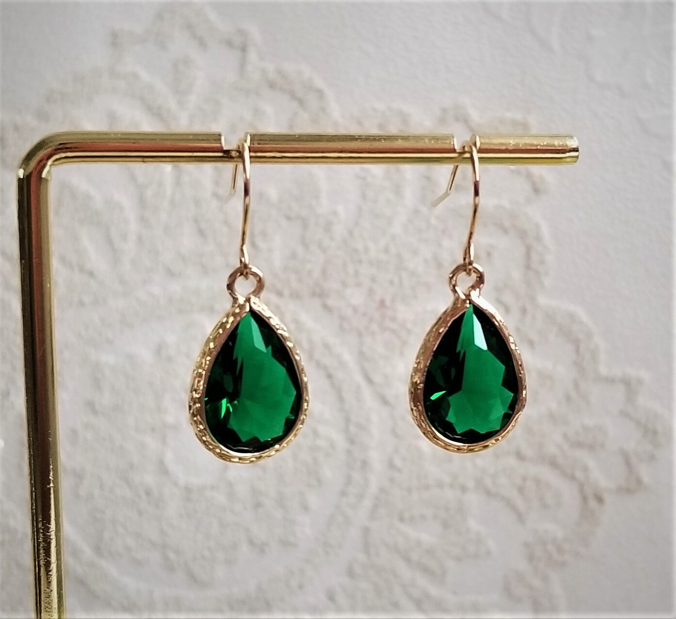 Emerald Green Drop Earrings Green Crystal Earrings Green Etsy