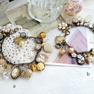 Victorian Style Bracelet Antique Gold Charm Bracelet Vintage Style Wedding Jewelry Victorian Charm Bracelet Pearl Boho Gift Handmade
