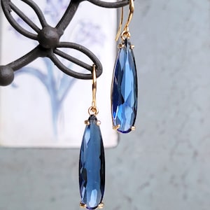 Blue drop earrings, Long teardrop earrings, Crystal dangling earrings, Bridal earrings, Blue earrings, Long crystal earrings, Something blue image 4