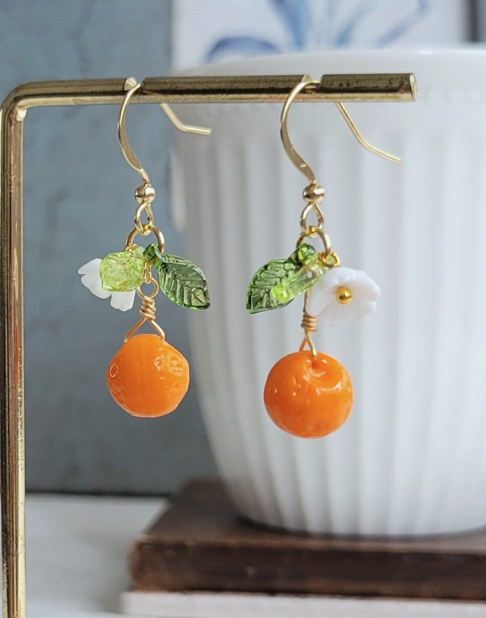 Czech Glass Orange Earrings, Gold Plated Fruit Jewelry - Etsy