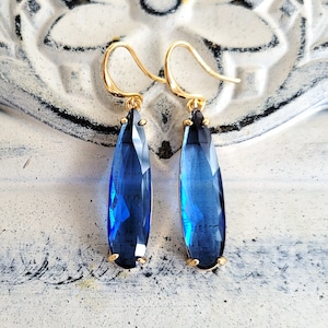 Blue drop earrings, Long teardrop earrings, Crystal dangling earrings, Bridal earrings, Blue earrings, Long crystal earrings, Something blue image 5
