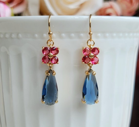 Navy blue and pink earrings sale